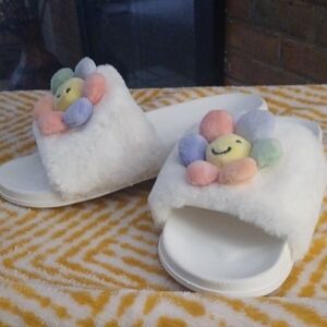 Cat & Jack White  Rubber Slippers with Pastel Accents
